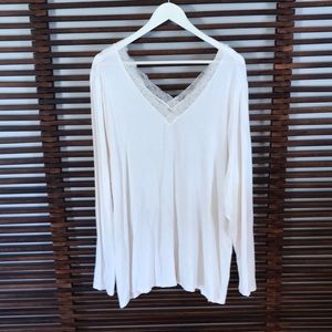 Lane Bryant White Lace Trim V-Neck Top